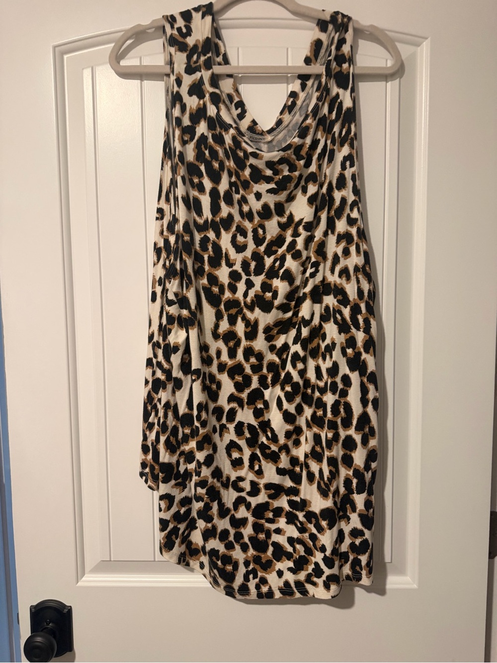Sleeveless Leopard Print Drape Neck Top - White, Black & Brown